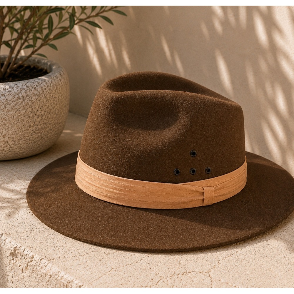 Hunting World New York Minisafari Brown Felt Fedora Hat Size 7 1/4 South Africa